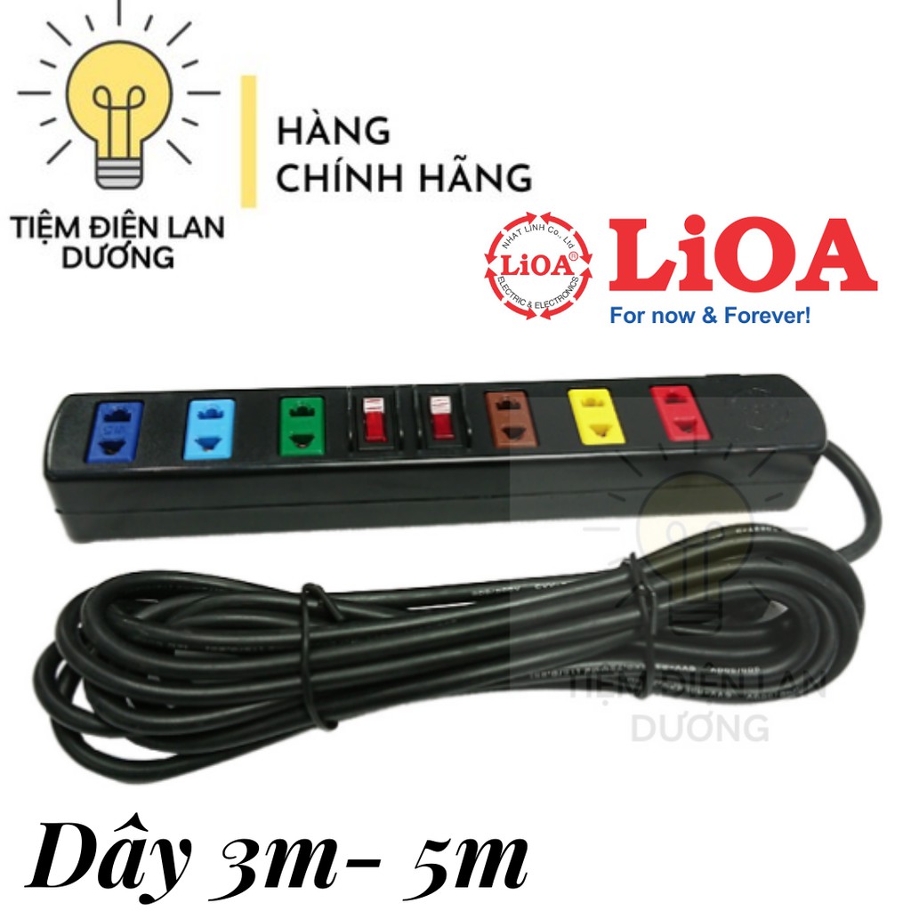 Ổ cắm lioa 6 ổ + 2 công tắc 6s3 & 6s5 - bảo vệ quá tải bằng cb
