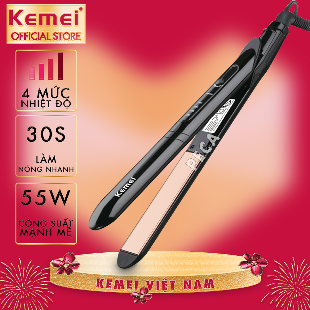 Máy duỗi tóc 4 mức nhiệt độ Kemei KM-8889 làm nóng nhanh, phù hợp với nhiều loại tóc, tâm nhiệt gốm cao cấp an toàn - CHÍNH HÃNG