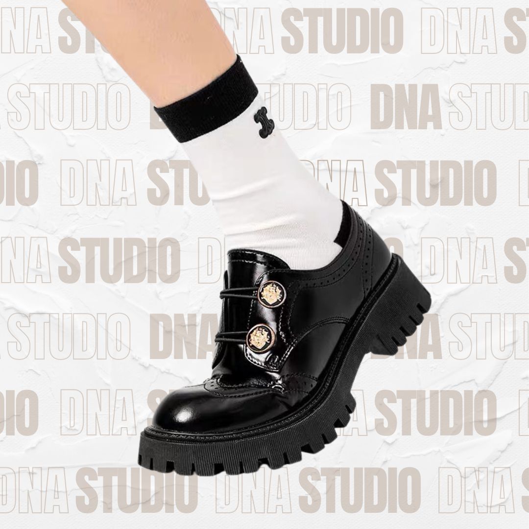 Giày oxford đính 2 khuy kiểu phong cách lolita, cổ điển, quý tộc