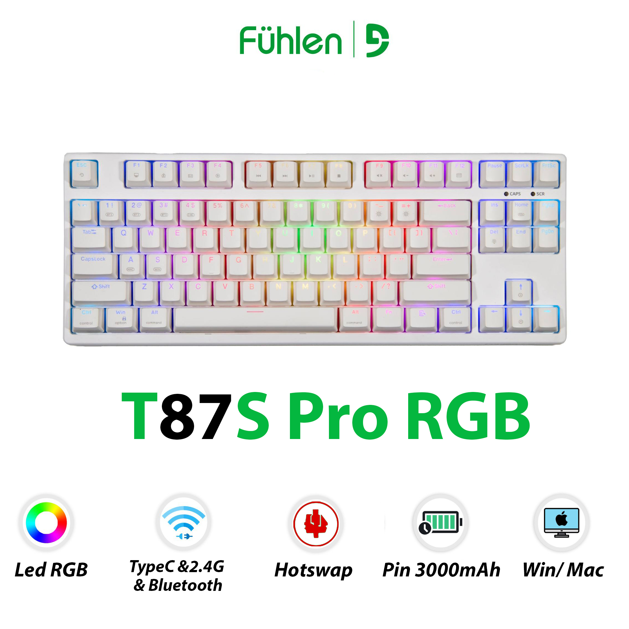 Bàn phím cơ Fuhlen T87s Pro RGB hotswap - Bảo hành 2 năm