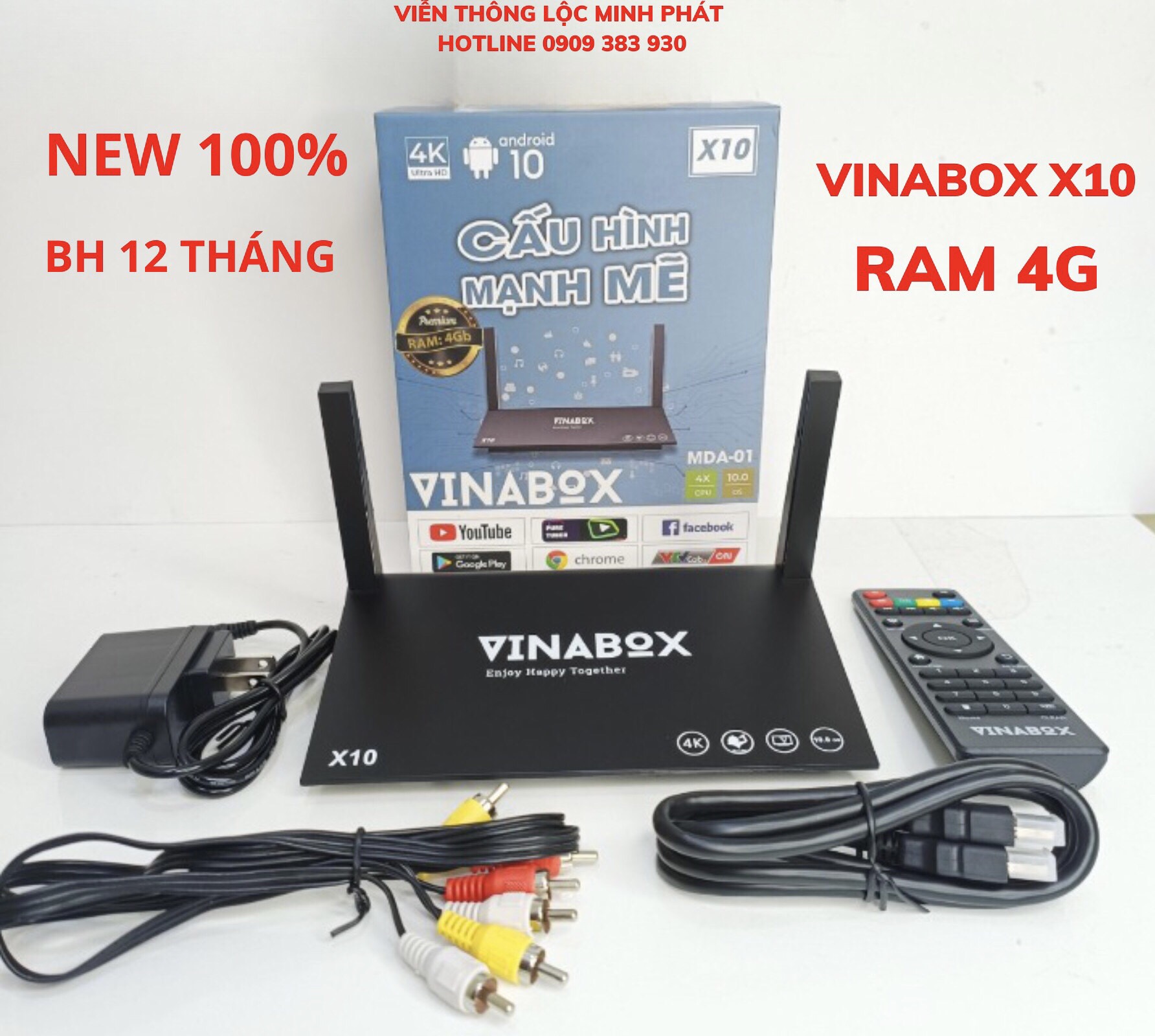 Android vinabox x10 ram 4gb android 10.1, bluetooth 4.0 - hàng chính hãng