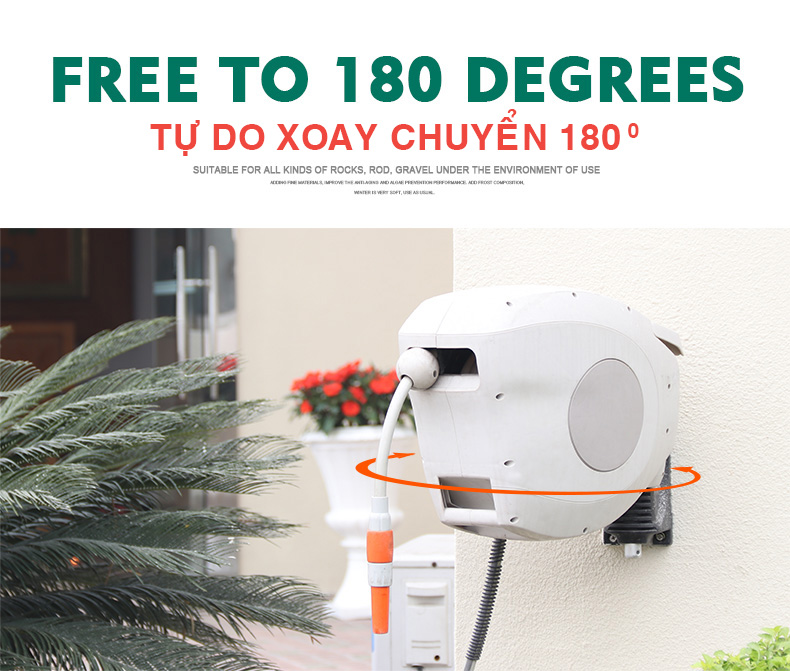 Bộ vòi tưới cây, rửa xe Lionking ống dài 20 mét HRW-20 (PHIÊN BẢN CAO CẤP). Bao gồm rulo cuộn ống tự động. TẶNG VÒI PHUN ĐA NĂNG 8 KIỂU PHUN