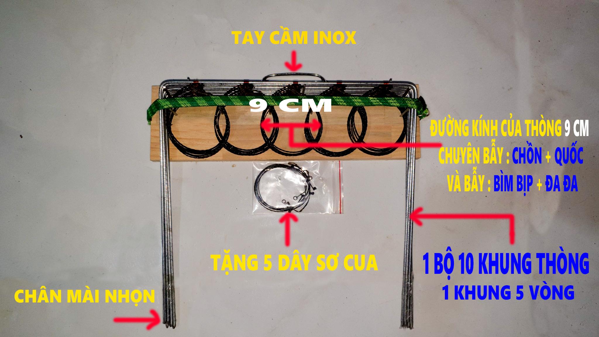 Thòng bẫy chồn, quốc, bịp, cúm núm , đa đa 1 bộ 10 khung 50 vòng , làm từ cước nhật đan 4, thép AC không rỉ, khoen đồng + tặng 5 dây sơ cua