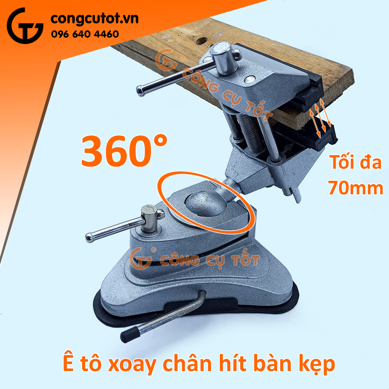 Eto hít bàn xoay 360 độ kẹp thẳng độ mở 70mm