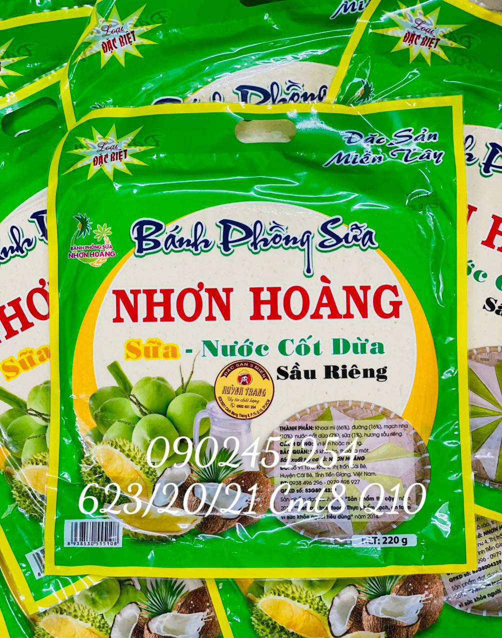 1 bịch 220gr bánh phồng sữa nước cốt dừa sầu riêng nhơn hoàng đặc sản miền tây