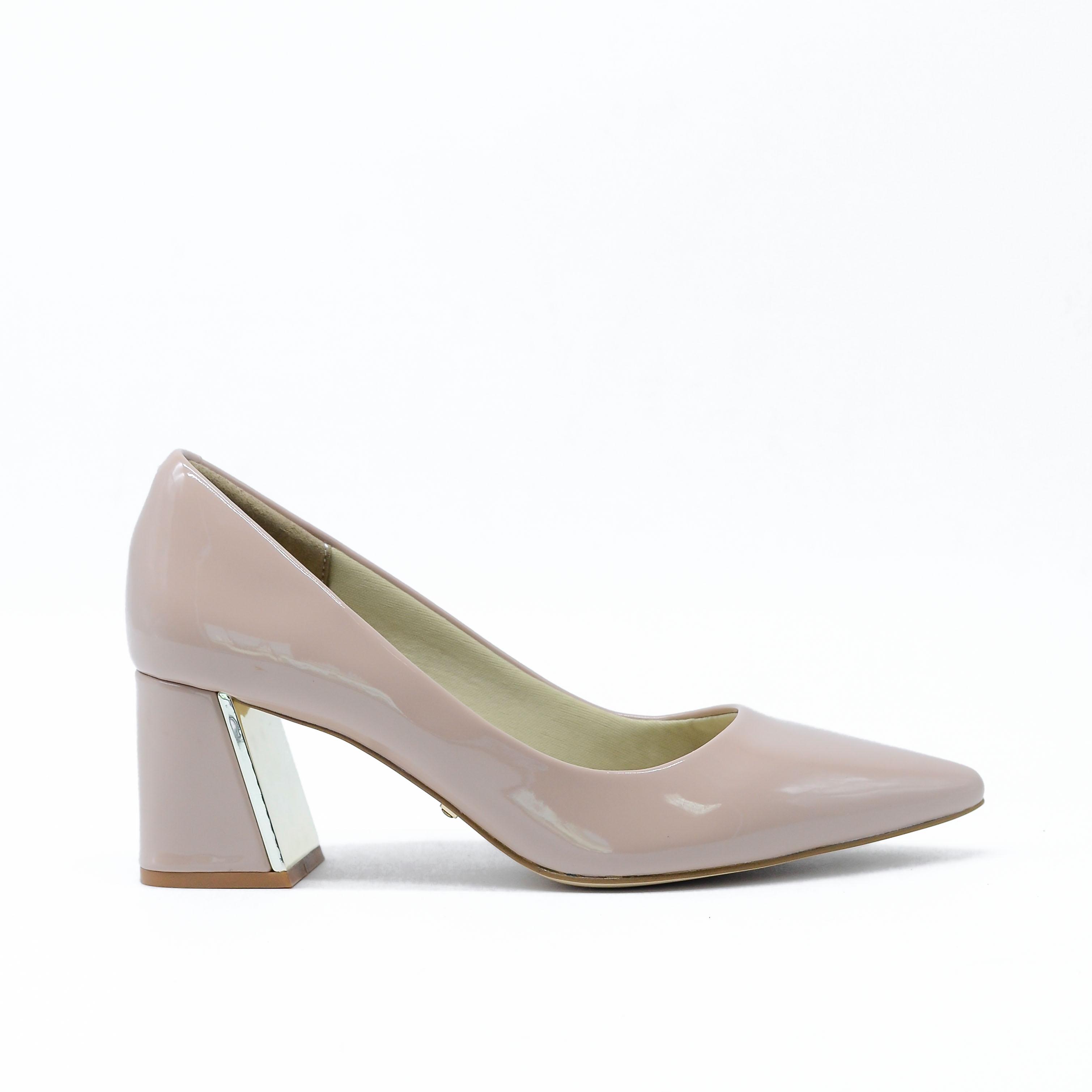 Giày cao gót mũi nhọn đế vuông da bóng evashoes - eva0271d