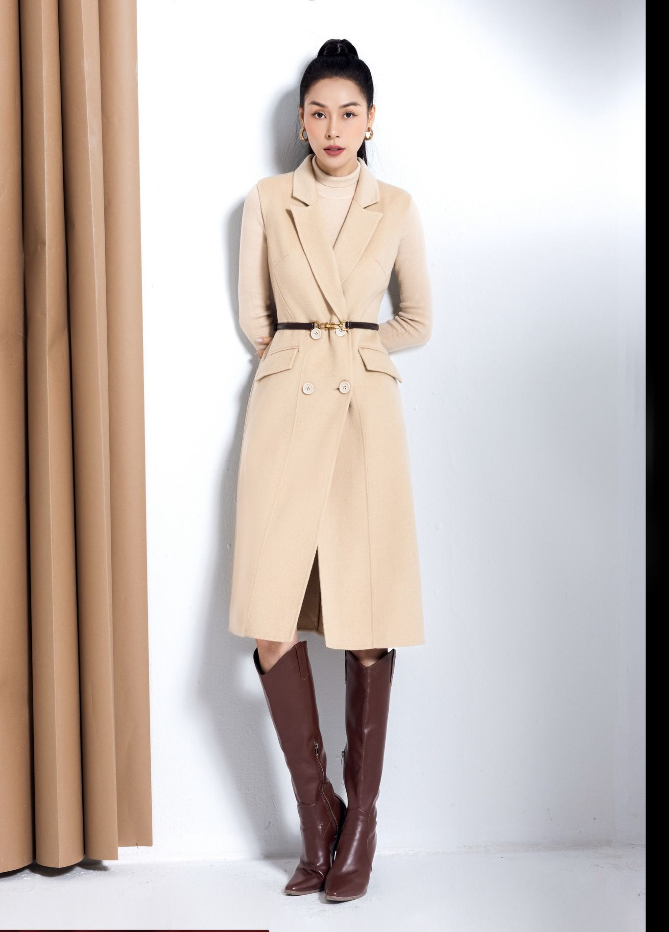 Áo khoác dạ gile dáng dài cổ 2 ve handmade 2022 by d.chic ms: 970235