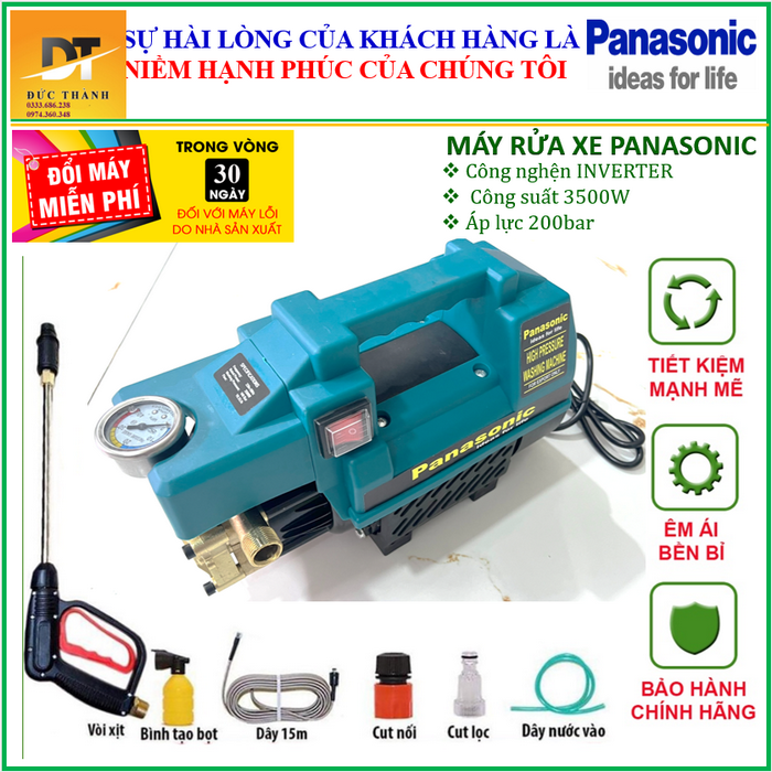 Máy rửa xe áp lực cao PANASONIC 3500W lõi đồng cực khỏe hàng chính hãng, xịt rửa cực mạnh, có bảo hành