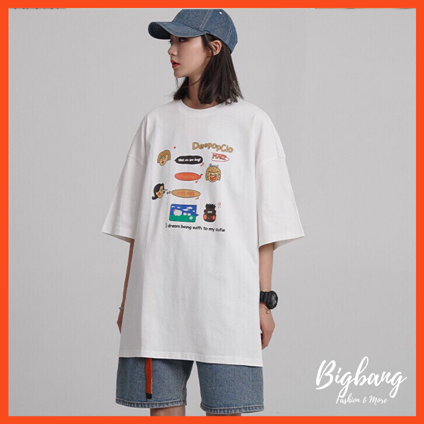 Sale hot! Áo thun nam nữ tay lỡ dáng rộng in hình hoạt hình trò chuyện cực yêu, áo phông tay lỡ dáng thụng hot hit - Bigbang shop