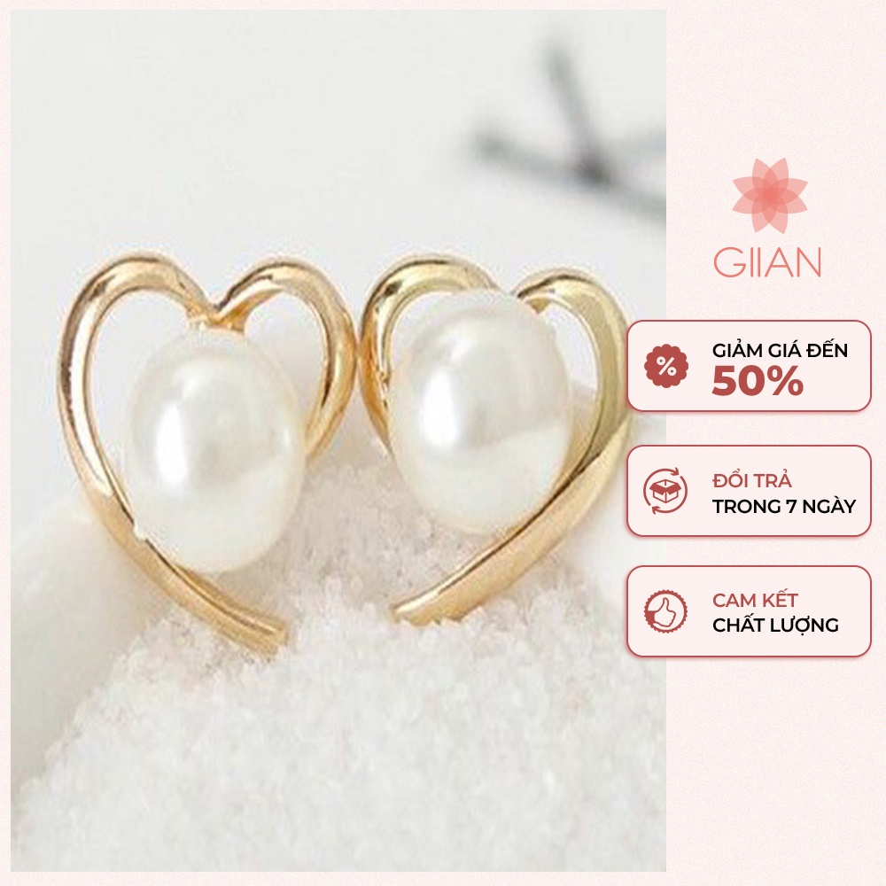 Hoa tai ngọc khung trái tim thời trang - giian - pk0047