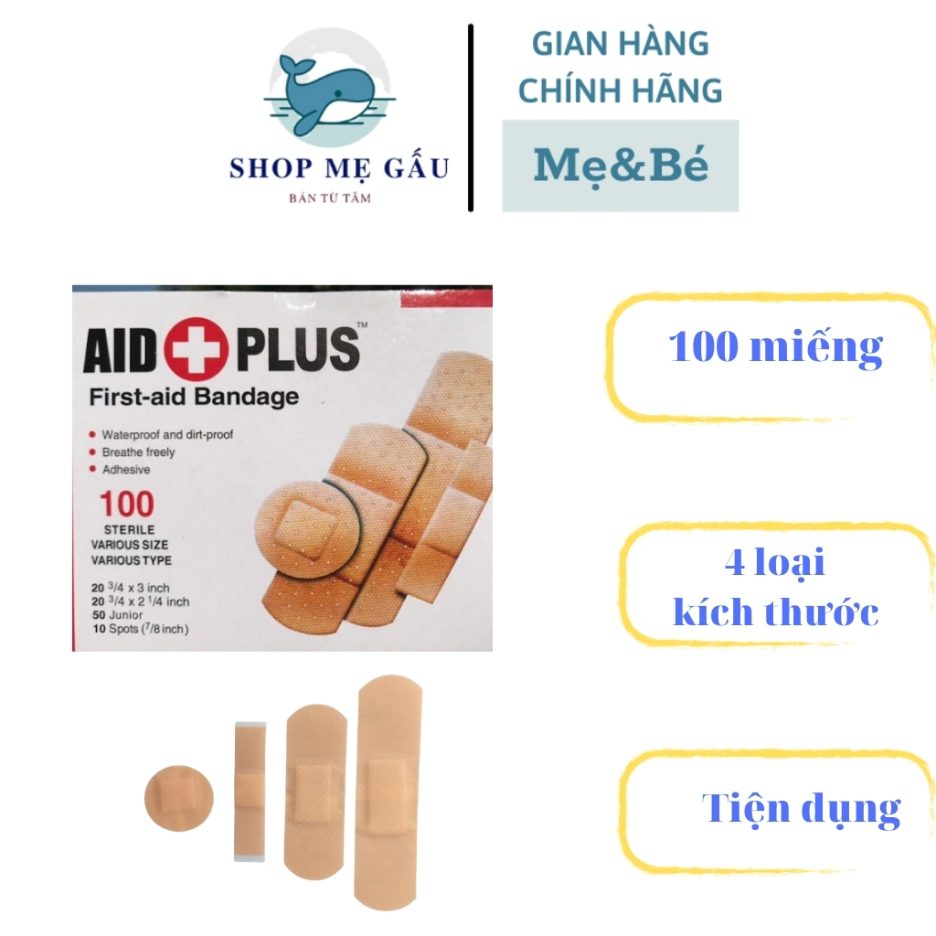 Băng dán cá nhân ugo, hộp 100 miếng băng dán nhiều kích thước