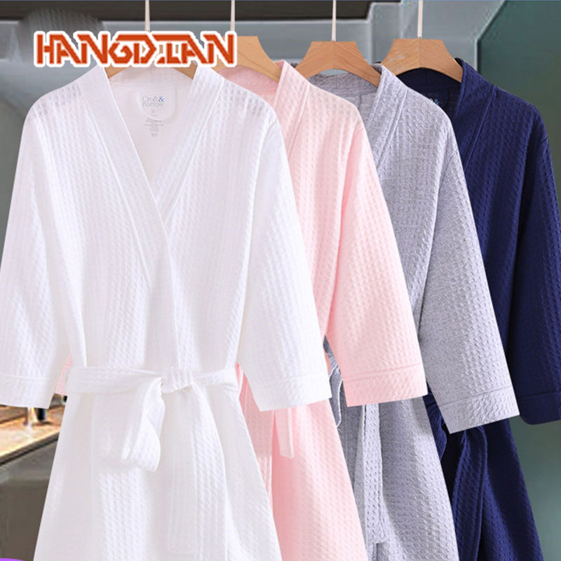 HANGDIAN【Miễn phí vận chuyển Áo Ngủ Dày Mùa Xuân Và Mùa Thu Áo Choàng Tắm Khách Sạn Yukata Cho Nam Và Nữ Kiểu Bánh Quế Dáng Rộng Áo Choàng Buổi Sáng Mùa Xuân Hè Đồ Ngủ Đôi