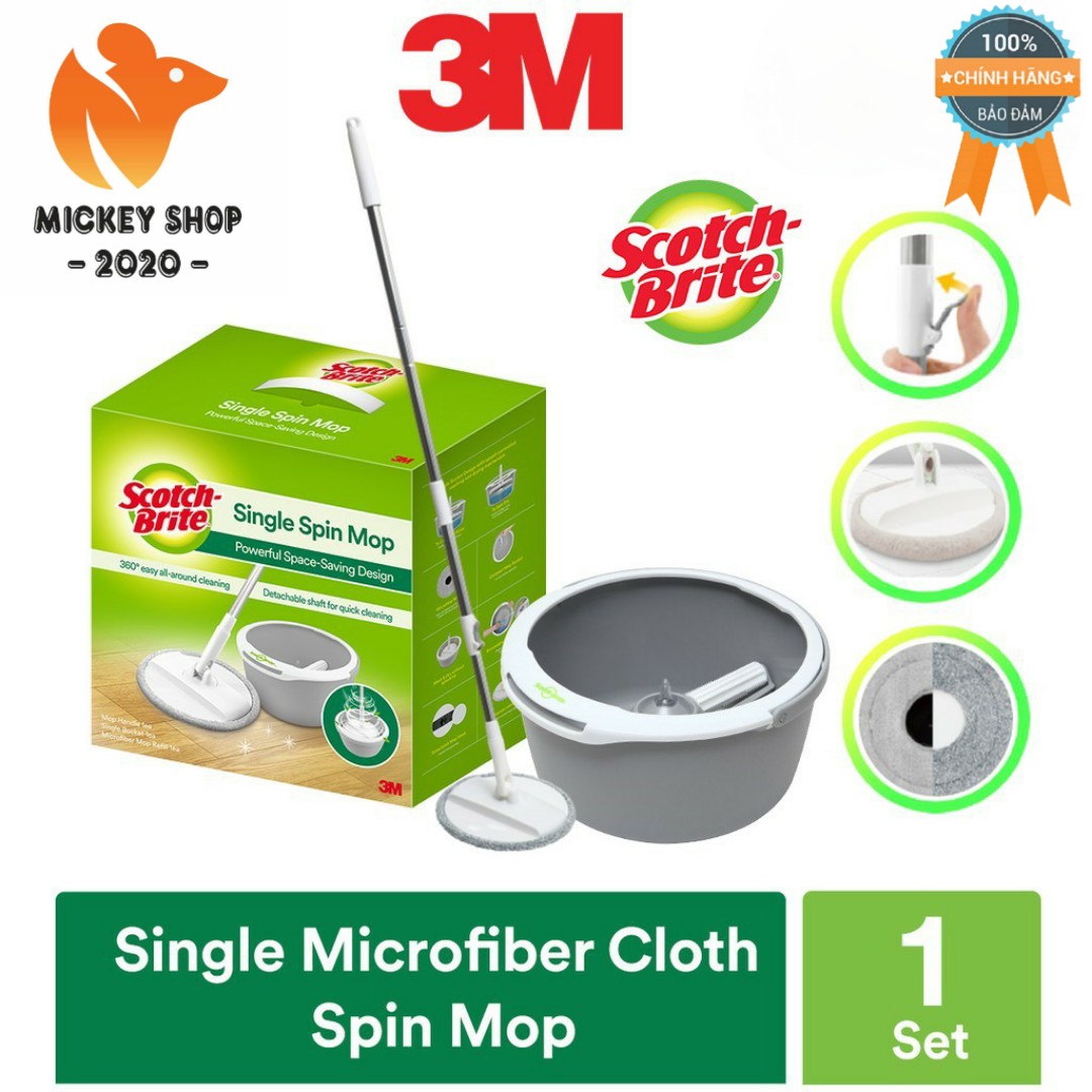 Bộ cây lau 360 độ cải tiến scotch-brite 3m - single microfiber cloth spin mop –hàng chính hãng
