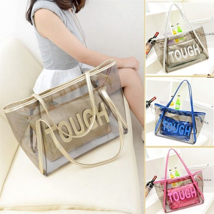 Túi Xách Nữ Đeo Vai Nhựa PVC Trong Suốt Kèm Túi Nhỏ Bên Trong