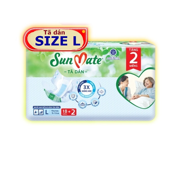 Tã dán sunmate size l18+2 mẫu mới tã dán người lớn có vòng bụng 75-110cm