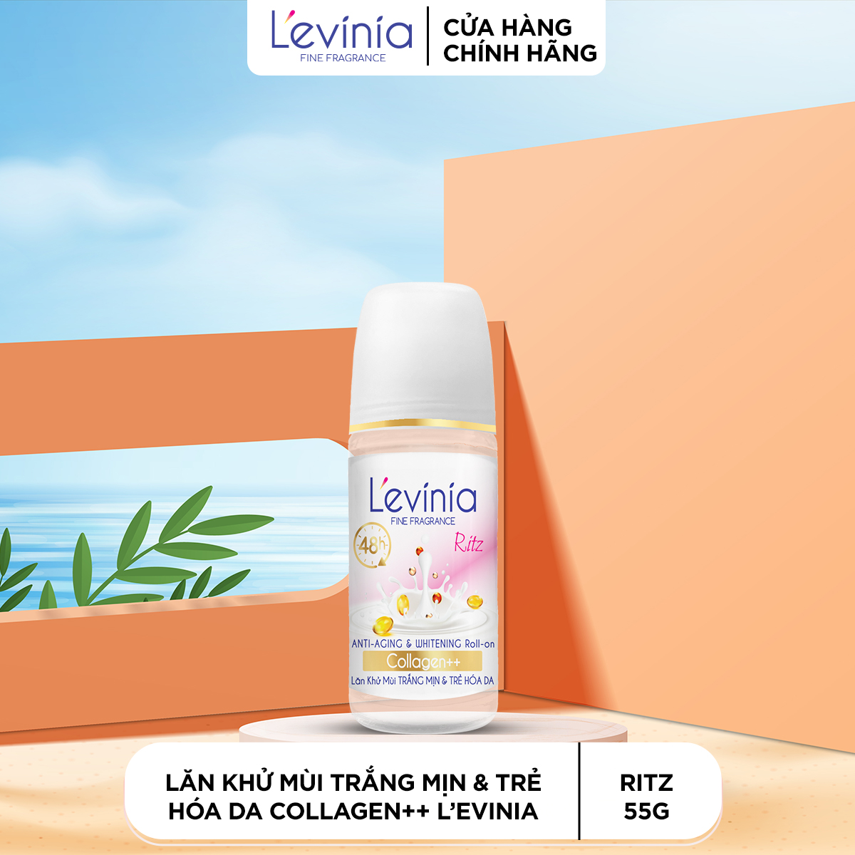 Lăn Khử Mùi Trắng Mịn & Trẻ Hóa Da L'evinia Collagen++ RITZ 55g