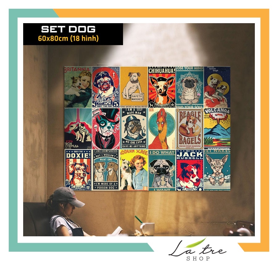 Tranh decal decor poster hình dán tường vintage trang trí phòng ngủ áp phích dán tường quầy bar POP.ART DOG 1008 HOT SALE
