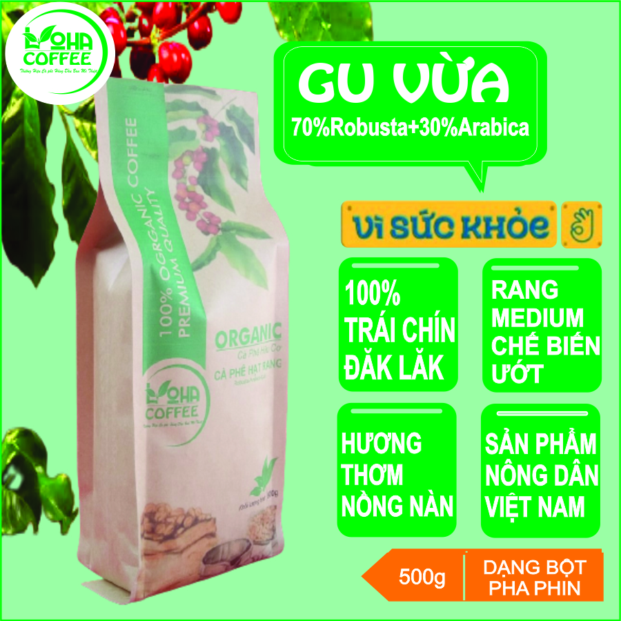 500gr Cà phê dạng bột rang xay nguyên chất-GU VỪA hương thơm nồng nàn,thanh dịu-Cà phê thương hiệu LOHA COFFEE-cà phê pha phin