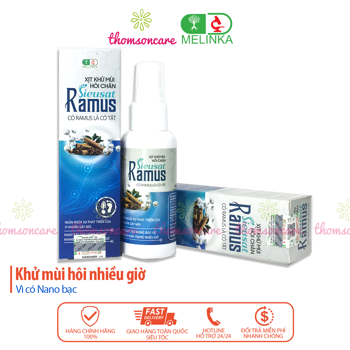 Xịt khử mùi giày, hôi chân Ramus có Nano bạc diệt khuẩn khi đi tất, giầy, hương quế xịt thơm food spray