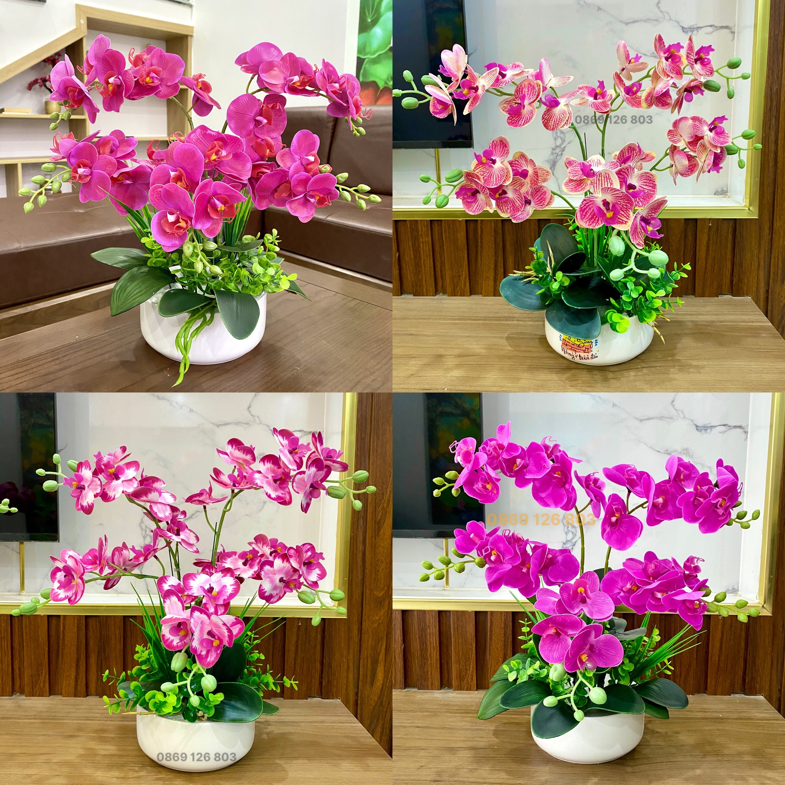 Chậu Lan Hồ Điệp cao cấp 3 nhánh - Hoa lụa cao cấp - Hoa giả trang trí nhà đẹp, sự kiện