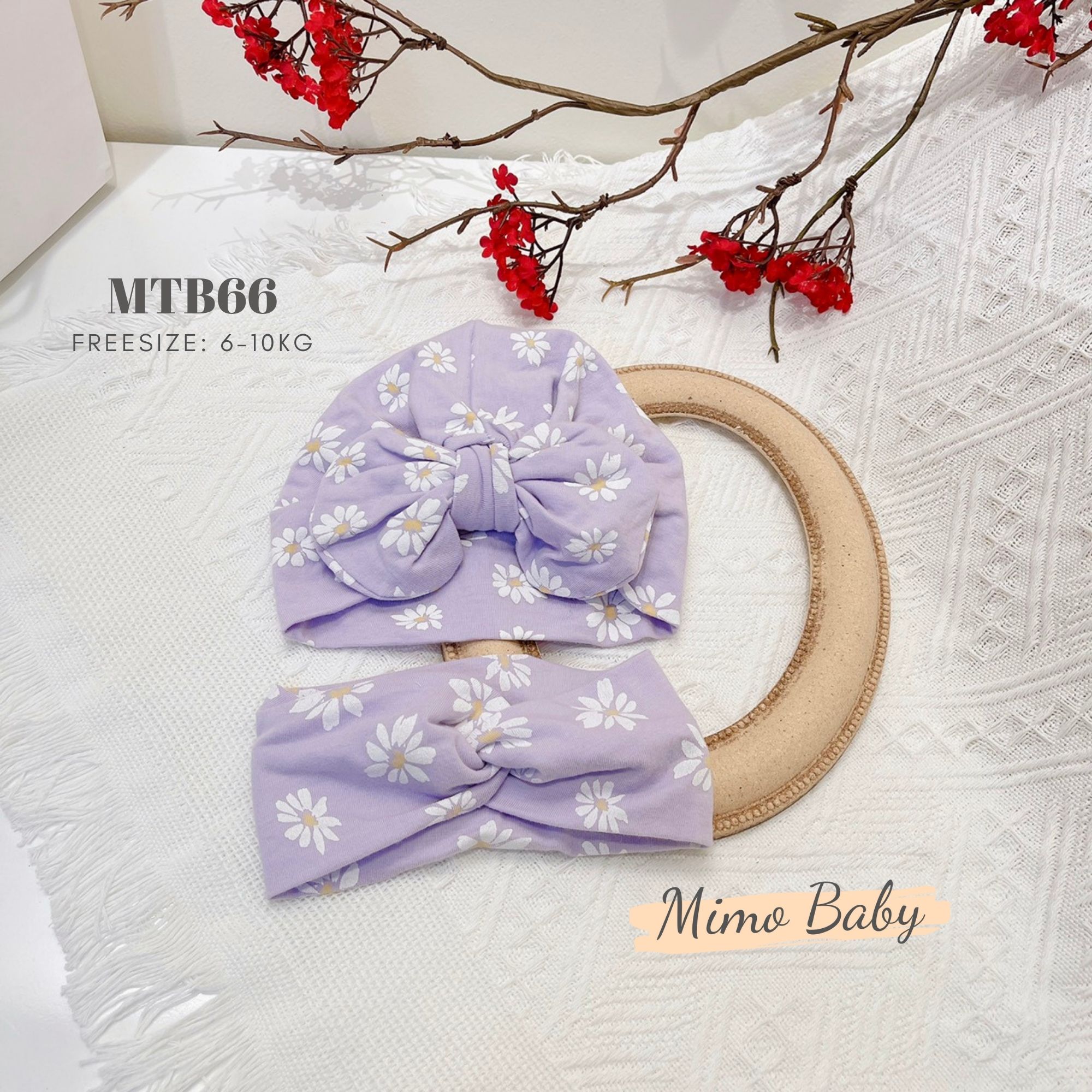 Mũ nón turban cotton tím hoa cho bé gái 6-10kg Mimo Baby MTB66