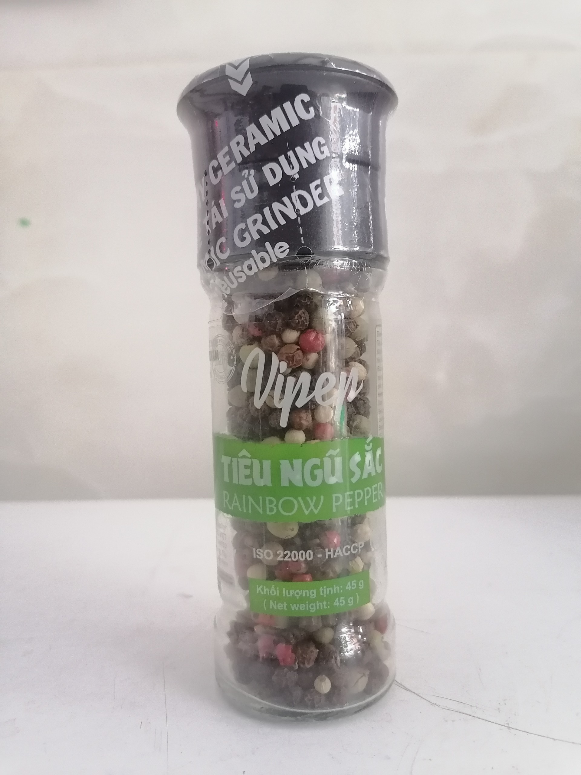 [Lọ 45g] HẠT TIÊU NGŨ SẮC (kèm nắp xay) [VN] VIPEP Rainbow Pepper