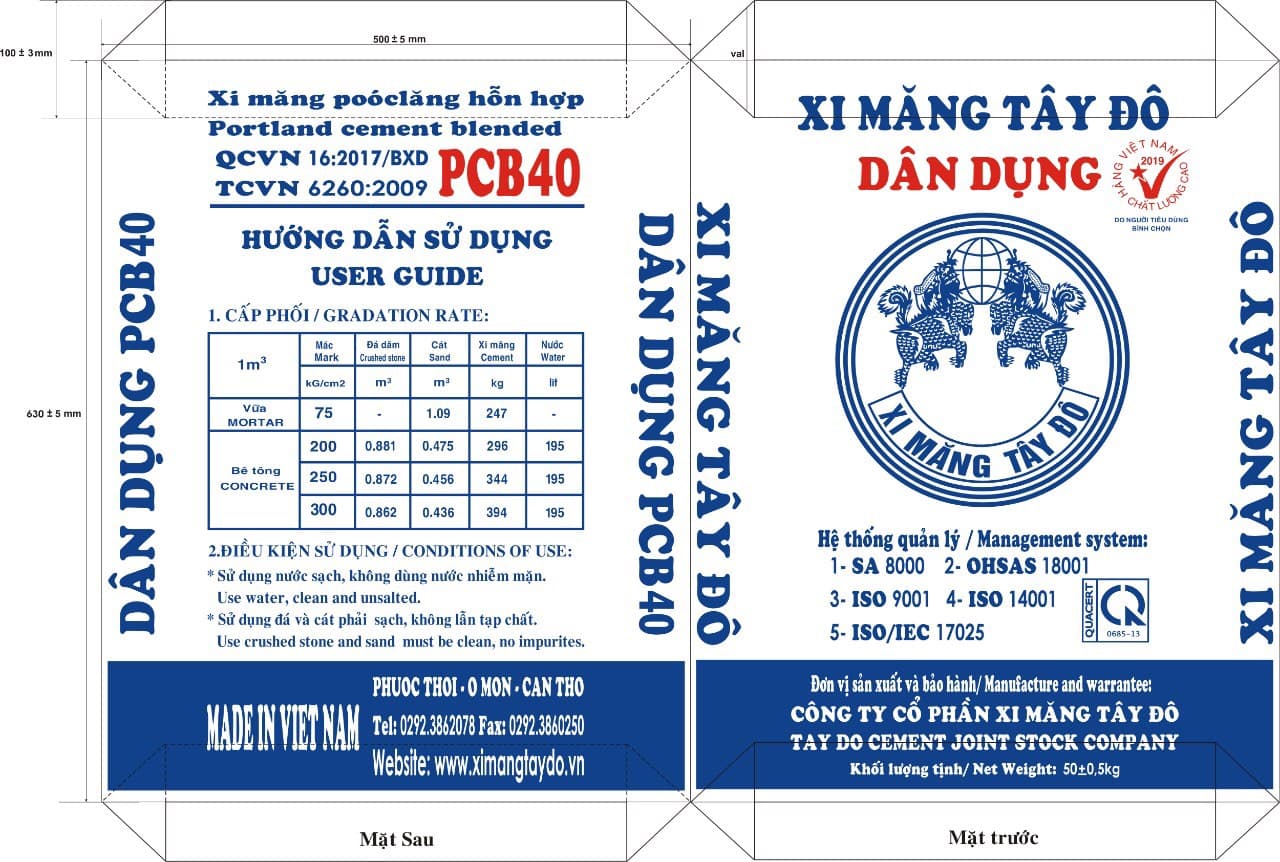 XI MĂNG TÂY ĐÔ DÂN DỤNG XANH ĐỎ