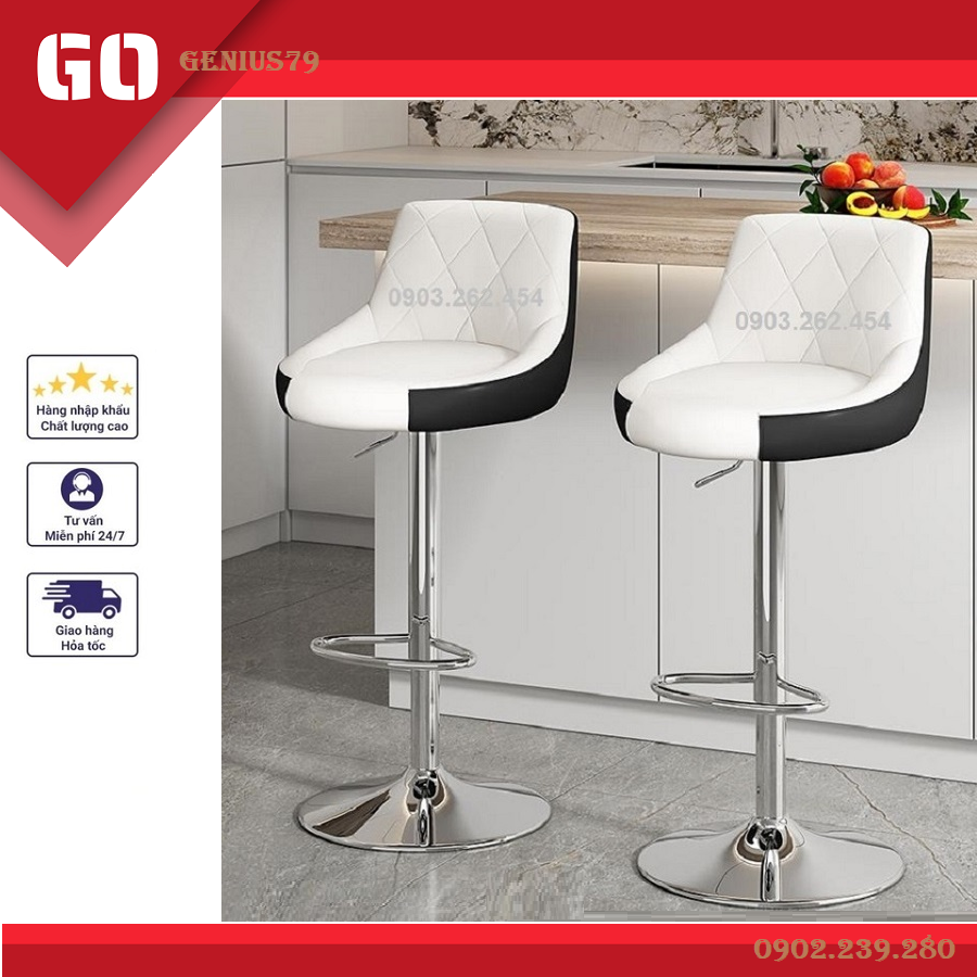 Ghế quầy bar chất liệu da cao cấp ,  đệm cao su non đàn hồi, ghế cafe, ghế quầy thu ngân, ghế trang điểm, ghế makeup chân thủy lực nâng hạ thay đổi độ cao - Bảo hành 24 tháng - X003
