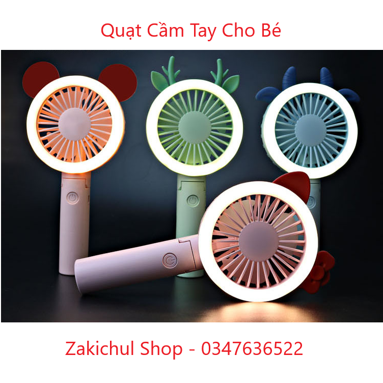 Quạt Cầm Tay Hình Thú Cưng , Quạt Mini Thú Cưng  – Có Đèn LED , Pin Dùng 4h Liên Tục