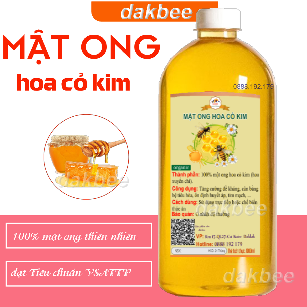 1 LÍT Mật ong rừng hoa cỏ kim nguyên chất - dakbee - giàu dinh dưỡng, tăng cường sức đề kháng