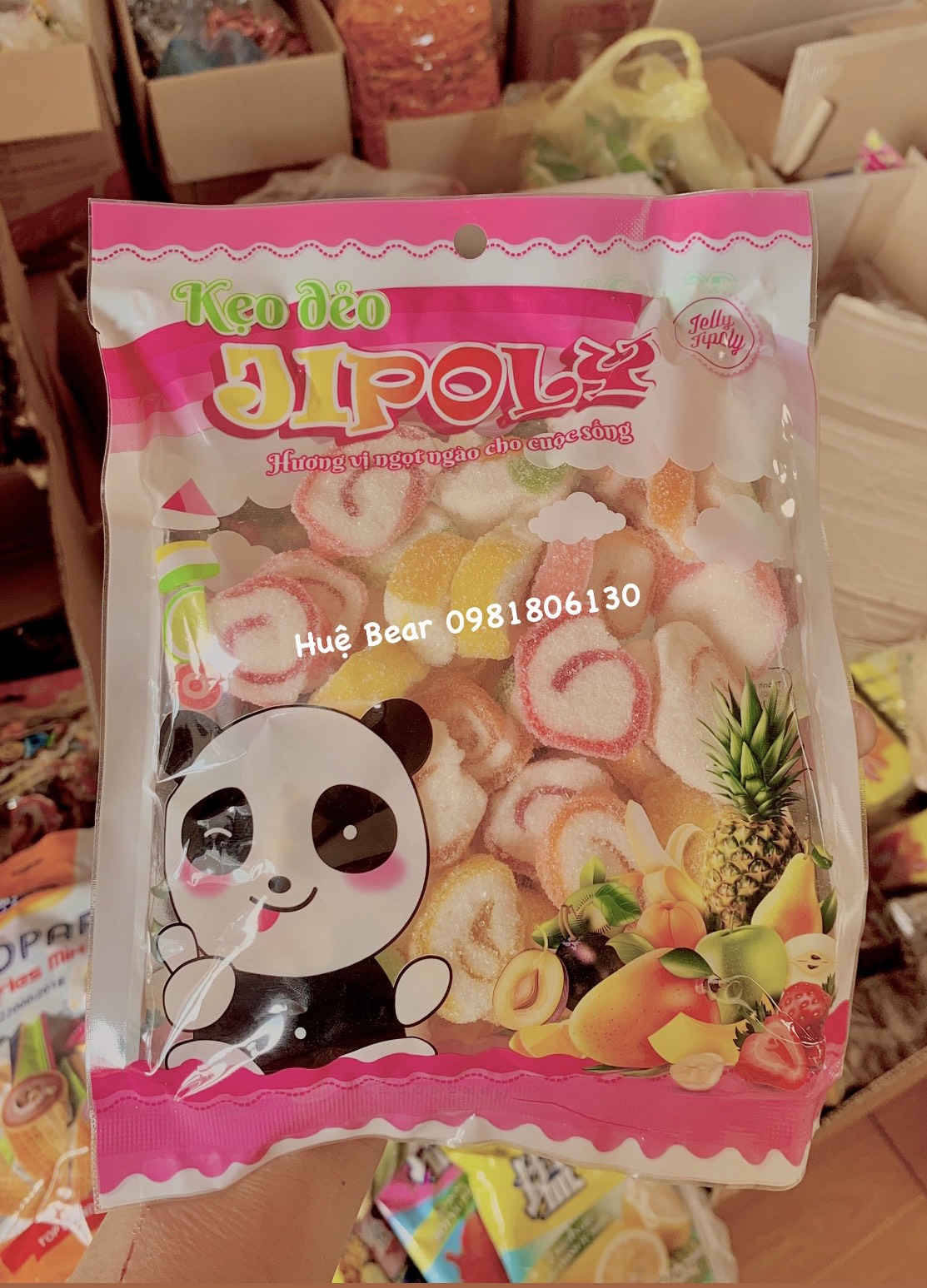Bịch kẹo dẻo xoắn,trái cây vuông phủ đường thơm ngon