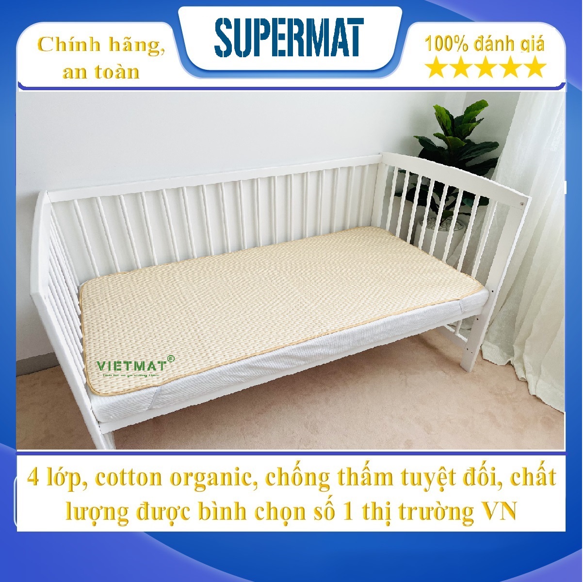 Size 70x130cm - Tấm lót chống thấm cho bé cotton 4 lớp Siêu Việt