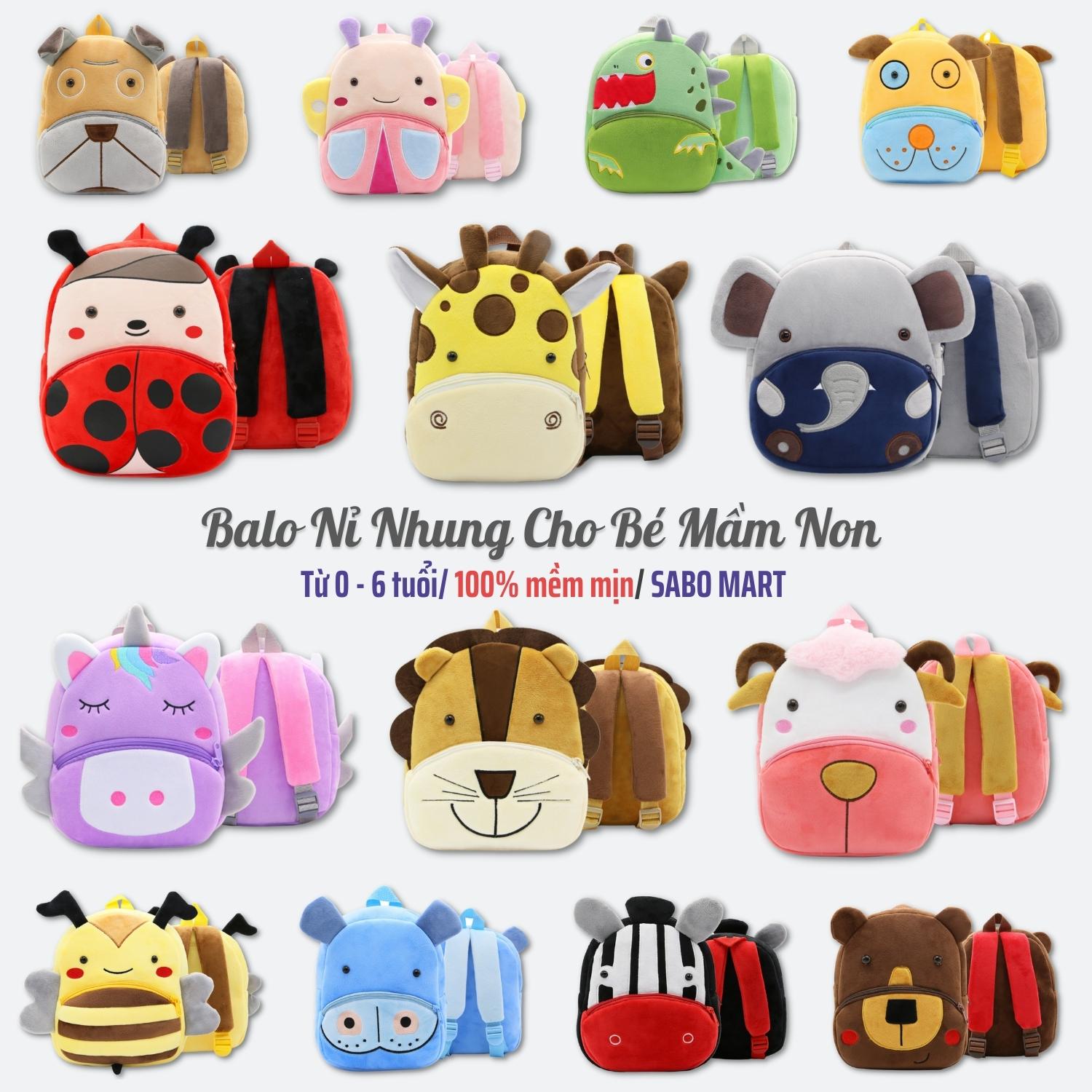 Balo nỉ nhung kakoo hình thú ngộ nghĩnh cho bé trai bé gái, balo hoạt hình cao cấp cho bé mẫu giáo