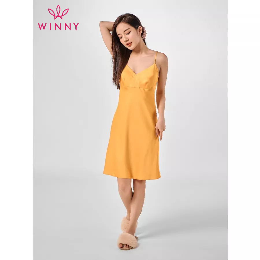 Winny - váy hai dây lụa mặc nhà họa tiết trơn 1mnsa23143v