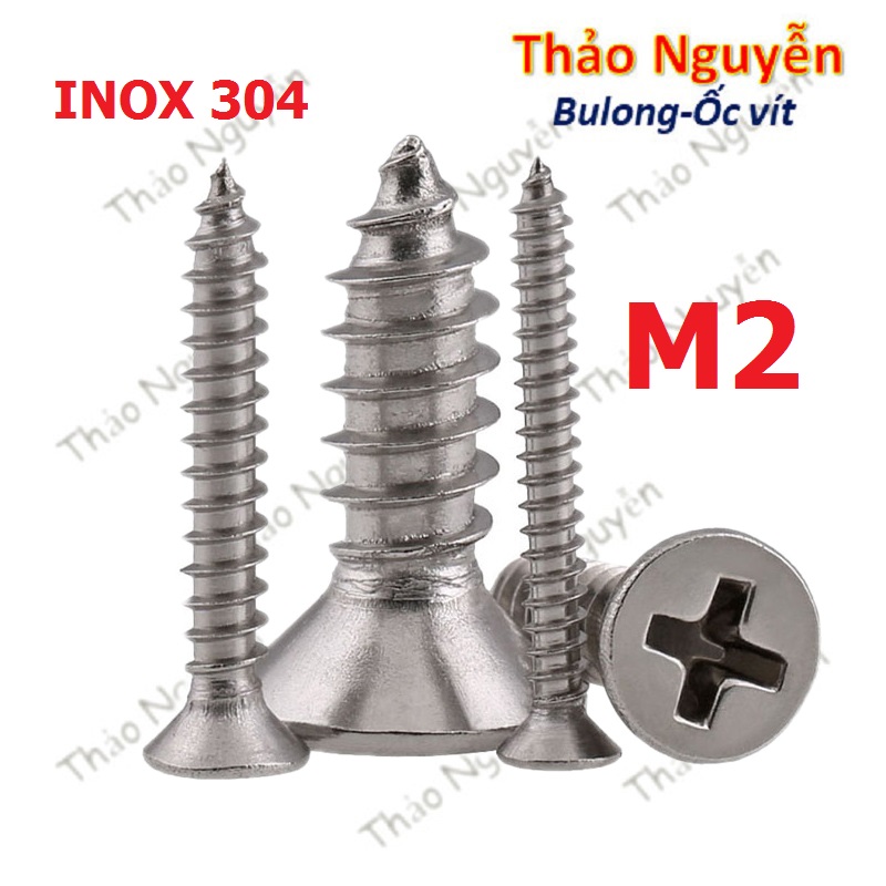 10 con vít gỗ đầu bằng size m2 giá rẻ inox 304, vít vặn tắc kê nhựa