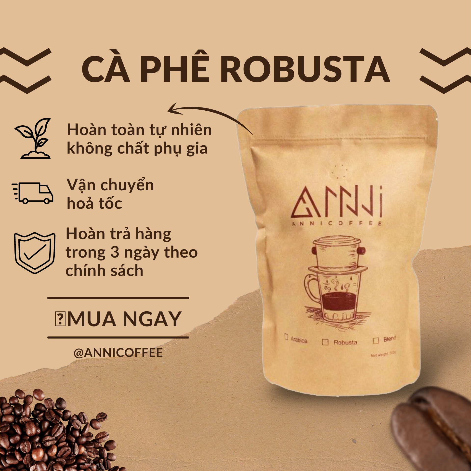 Cà phê bột Robusta Mộc Buôn Mê Thuột - ANNI COFFEE