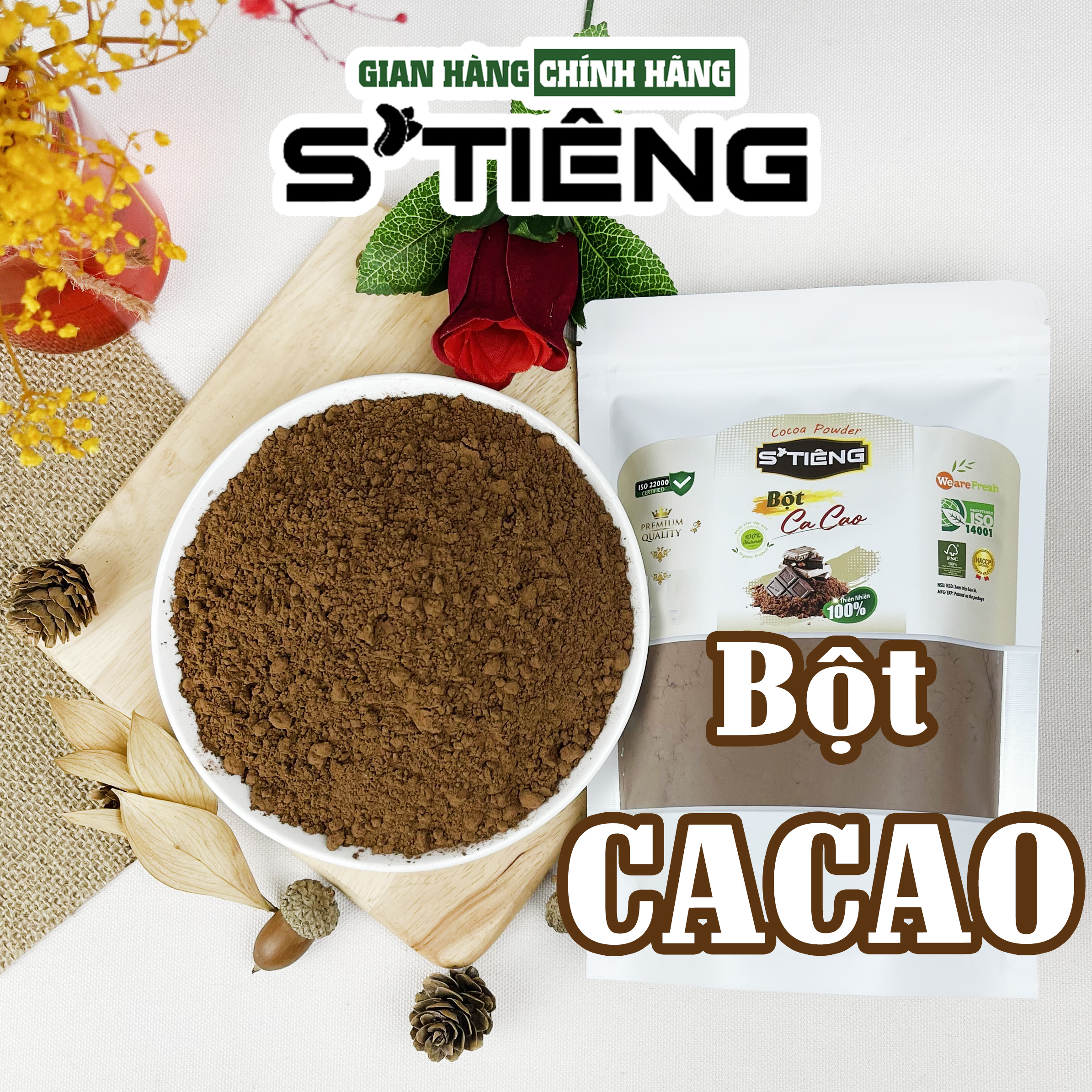 Bột cacao nguyên chất cao cấp không đường stiêng túi 500gr