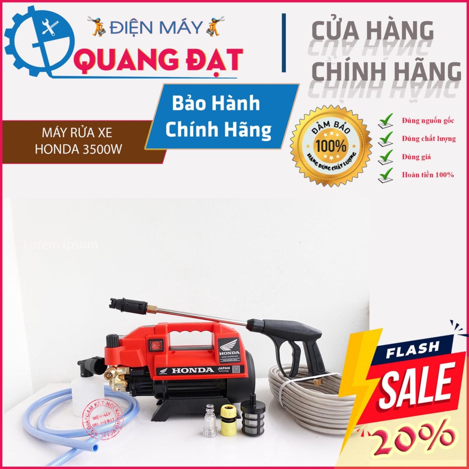 Máy Rửa Xe Honda 3500W | Model HD3500 | Có chỉnh áp | Phun 3 chế độ | Bảo Hành 12 Tháng