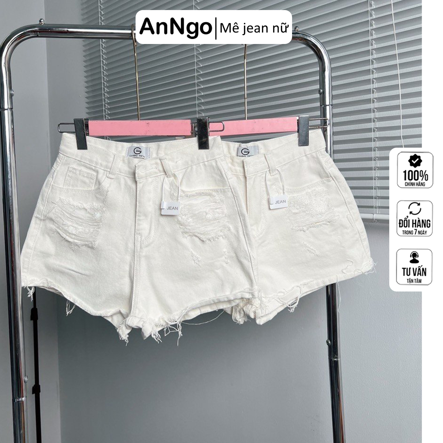 Quần short jean nữ trắng đen xinh xắn basic dễ phối đồ ANNGO - AT291