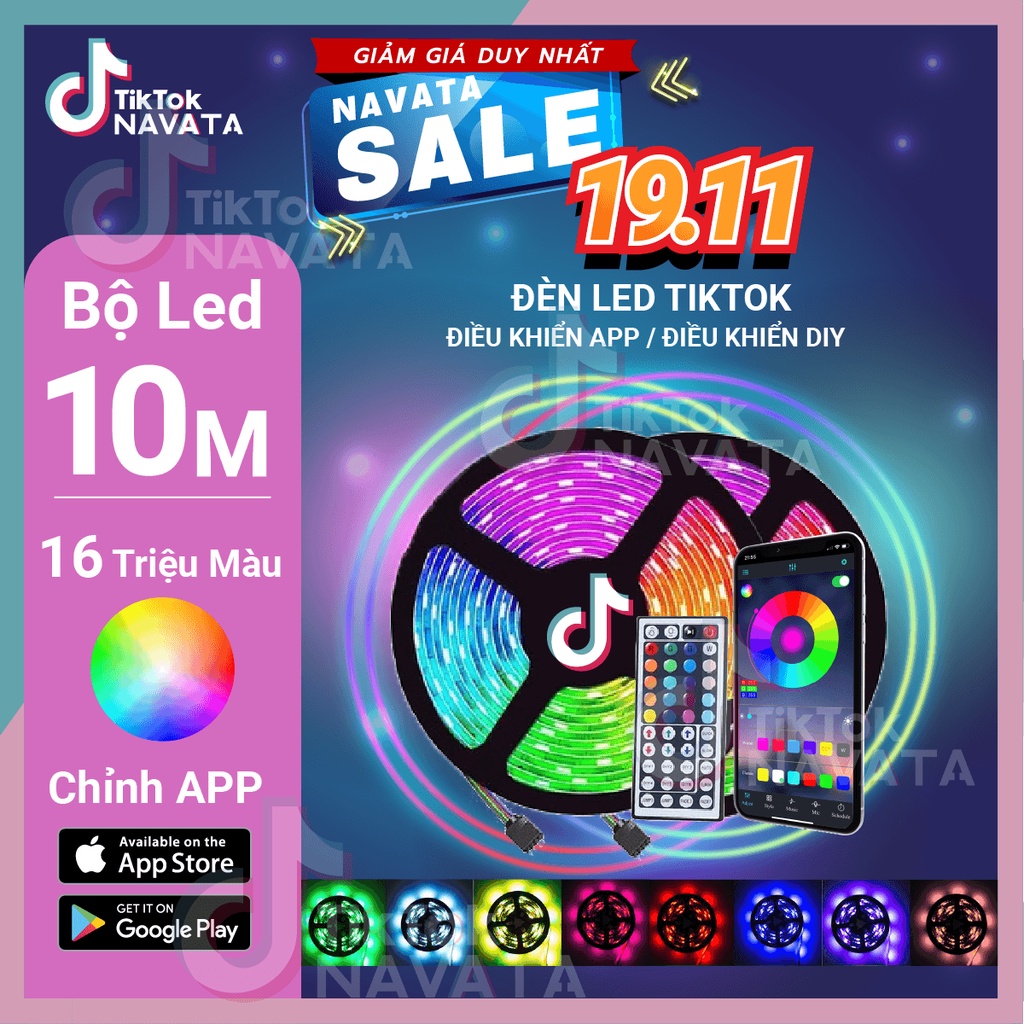 Đèn Led TikTok 5m 10m Điều Khiển APP 16 Triệu Màu, Pha Màu DIY đèn trang trí phòng ngủ Led 5050 RGB Loại Tốt