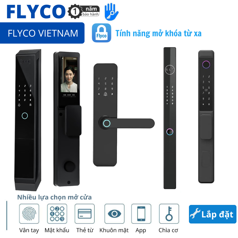   2025  Khóa thông minh Flyco dành cho Chung Cư Căn Hộ Gỗ Composite Thép Vân Gỗ Nhôm Xingfa cửa đẩy lùa kéo App TTLock - Bảo hành 1 năm - Face ID Mở Khóa Khuôn Mặt 