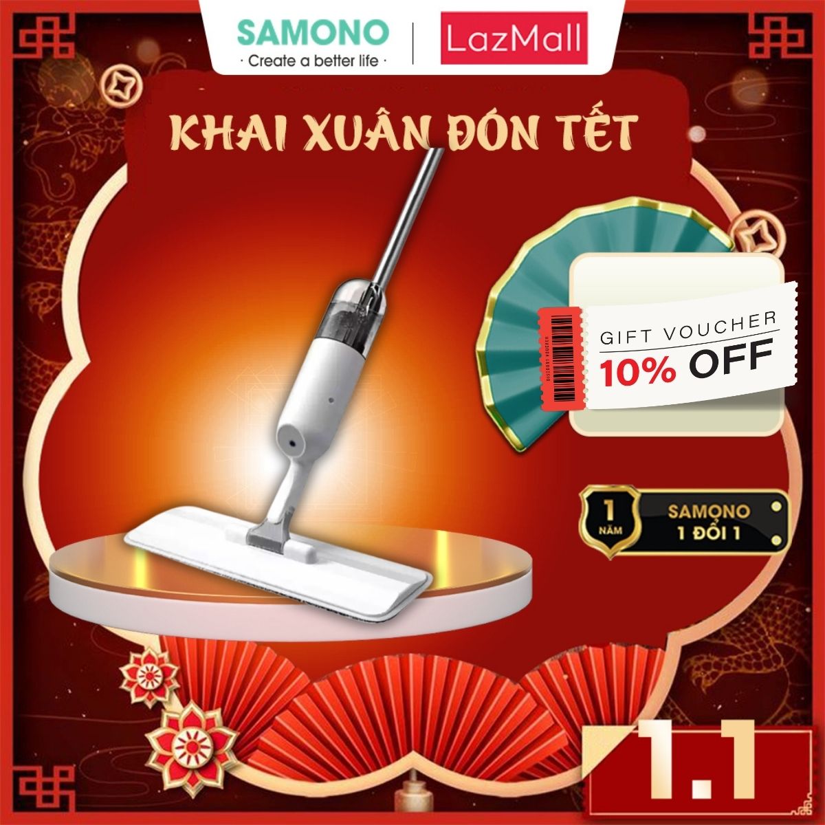 Samono Cây lau nhà phun sương thông minh tay cầm inox xoay 360 độ linh hoạt vệ sinh nhà cửa sạch bền Bonbox BCT816/ cây lau nhà tự vắt Bonbox BCT701