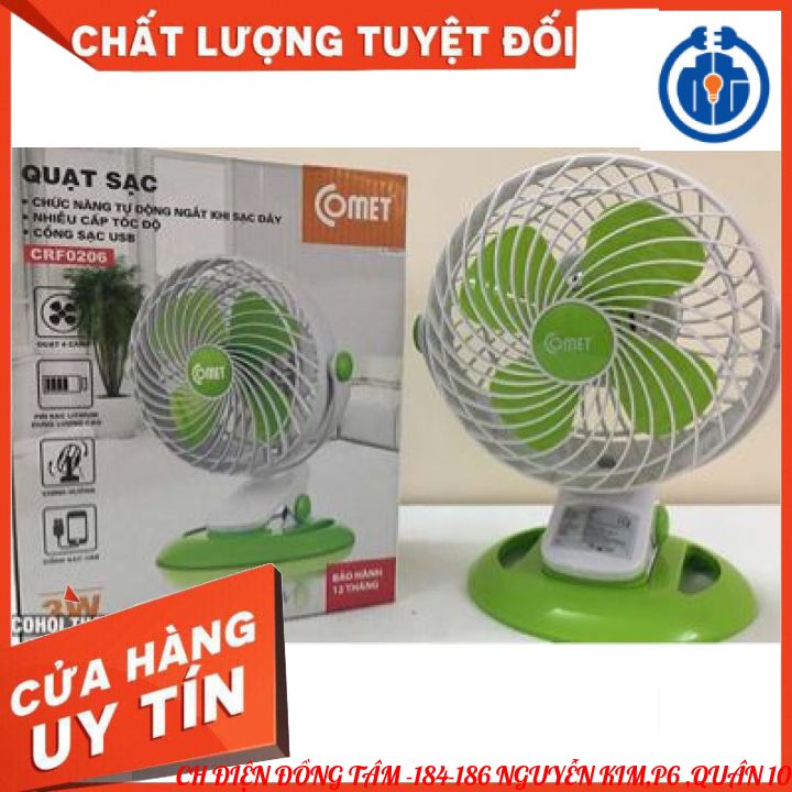 Quạt để bàn kẹp bàn đa năng sạc pin tích điện comet 3w, xoay 360 độ crf0206