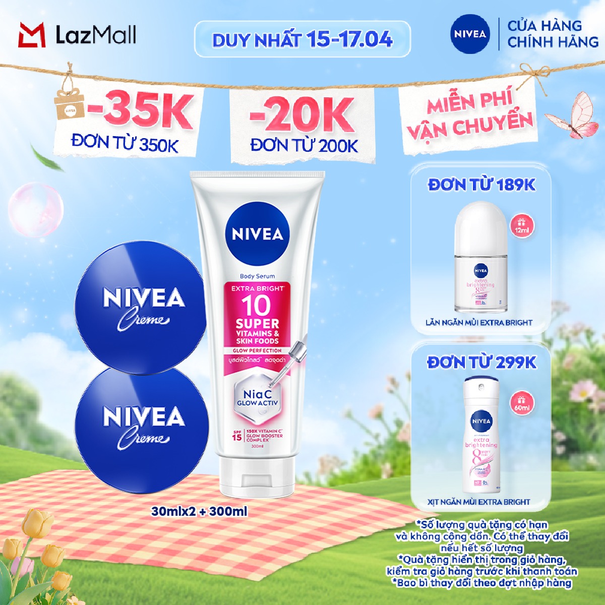 Bộ 02 Kem Dưỡng Ẩm NIVEA Crème (30mlx2) - 80101x2 và Tinh Chất Dưỡng Thể Nivea 10 Super Vitamin  Skin Foods - 93824