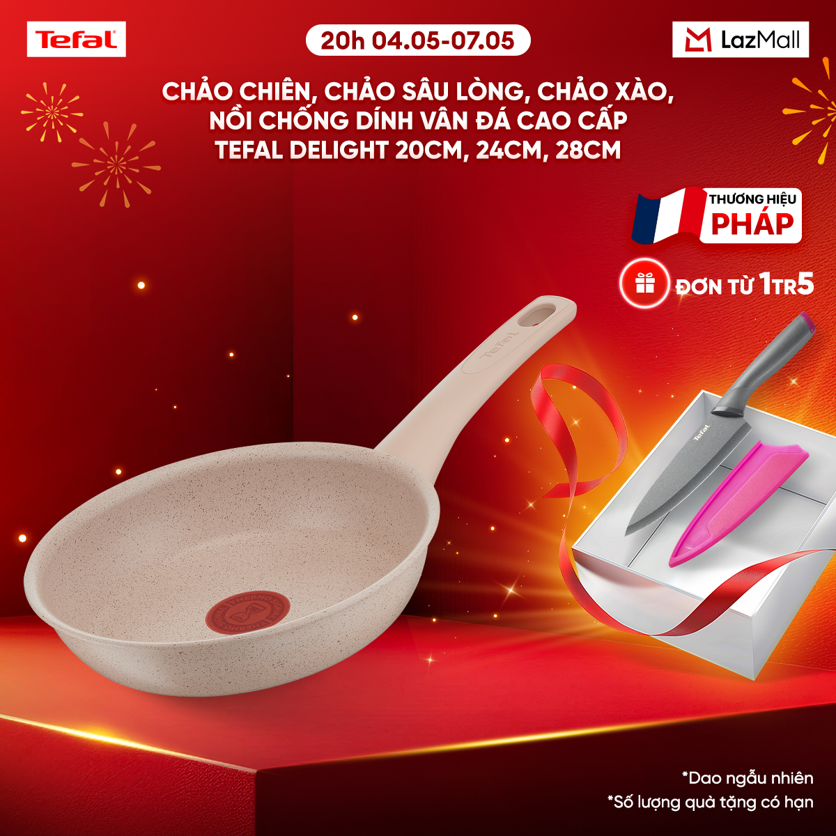 Chảo chiên, chảo sâu lòng, chảo xào, nồi chống dính vân đá cao cấp Tefal Delight nhiều kích cỡ - 20cm, 24cm, 28cm