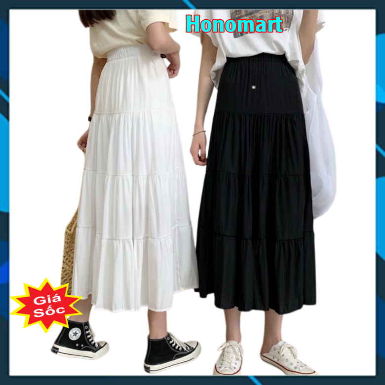Chân váy dài Ulzzang xếp ly chữ A thời trang Hàn Quốc- Chân váy dài Bigsize qua gối xòe dáng tiểu thư
