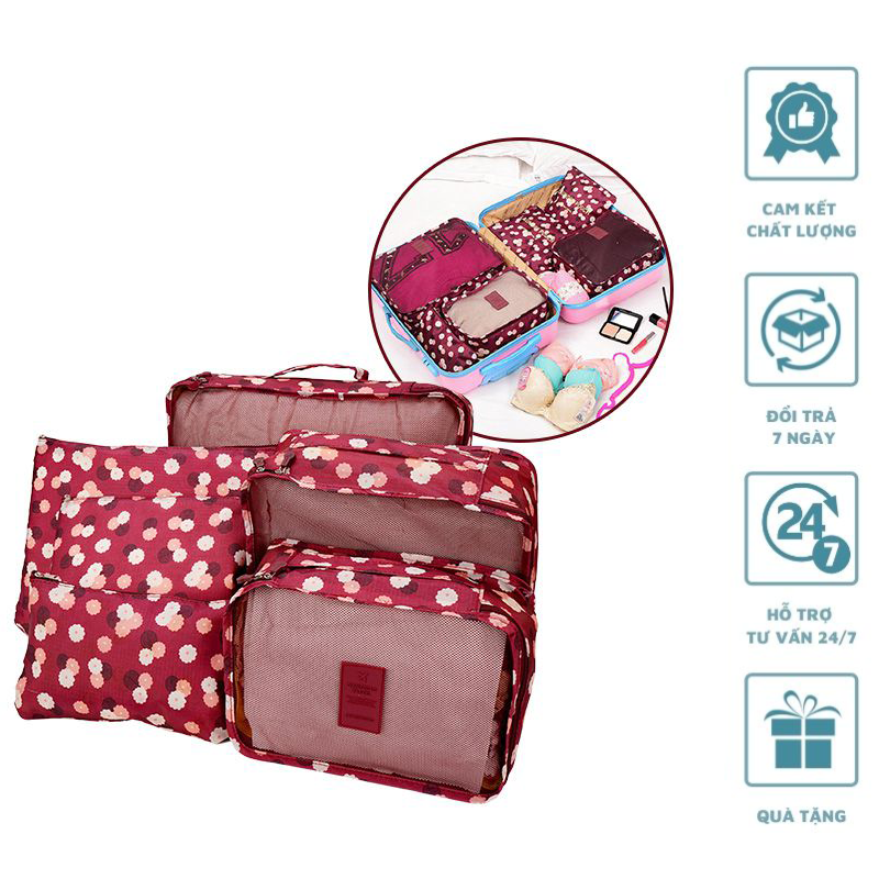 Set 6 Túi Đựng Đồ Du Lịch Bỏ Vali, túi du lịch, tui du lịch, Combo 6 Túi Đựng Đồ Du Lịch size lớn, túi sắp xếp quần áo đồ dùng gọn gàng trong vali Chống Thấm