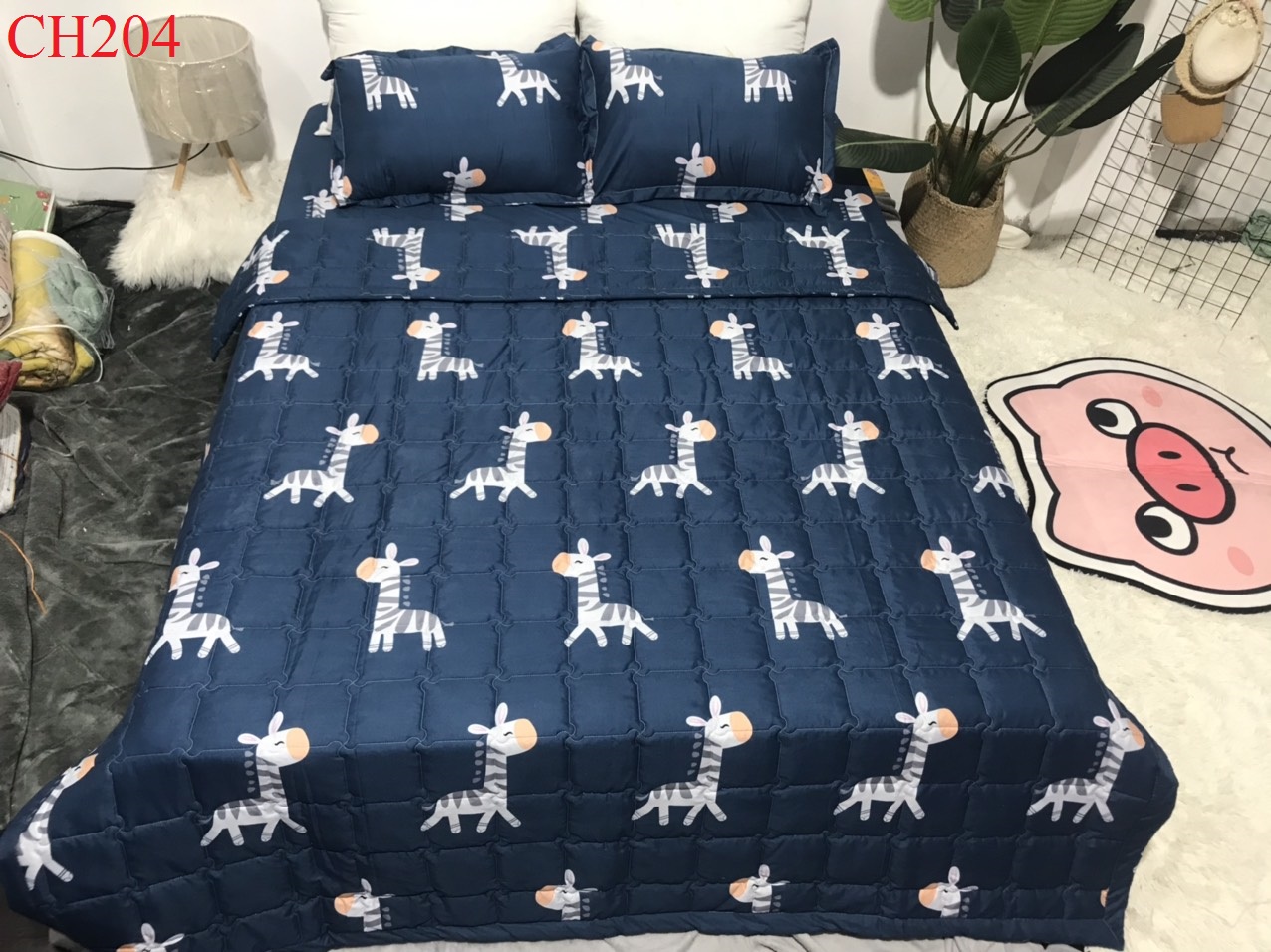 Bộ chăn hè 5 món mẫu ngựa vằn siêu đáng yêu ( gồm 1 ga + 1 chăn hè chần bông + 2 vỏ gối + 1 vỏ gối ôm) mã CH204