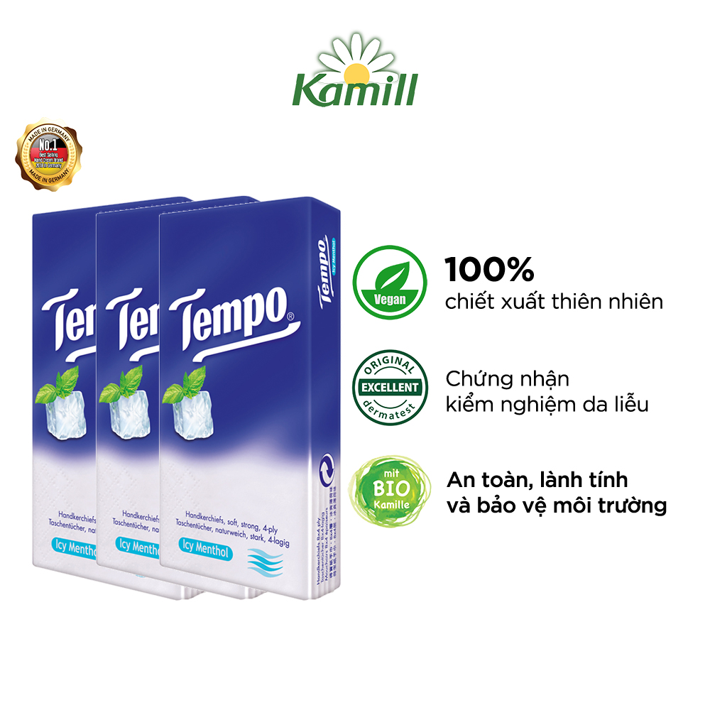 Tặng 3 gói Khăn giấy bỏ túi Premium Tempo Pepit Icy Menthol 4 lớp