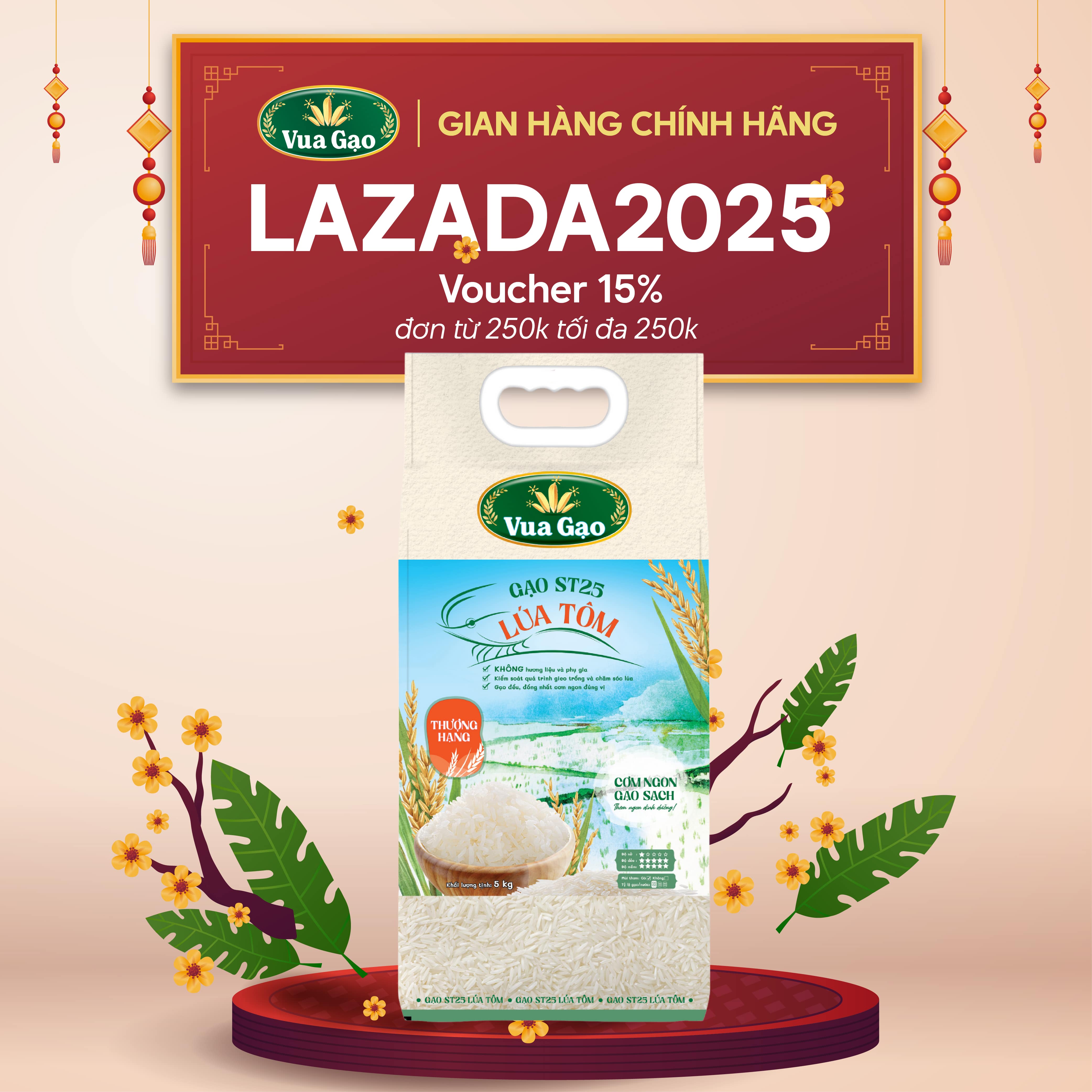 ( Hỏa tốc ) Gạo ST25 Lúa Tôm - Chính Hãng Vua Gạo - Túi 5kg (Cam kết date mới)